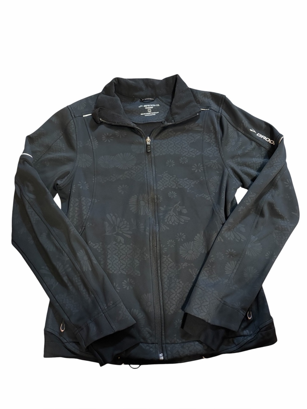Brooks Black Floral-Print Full-Zip Utility Jacket